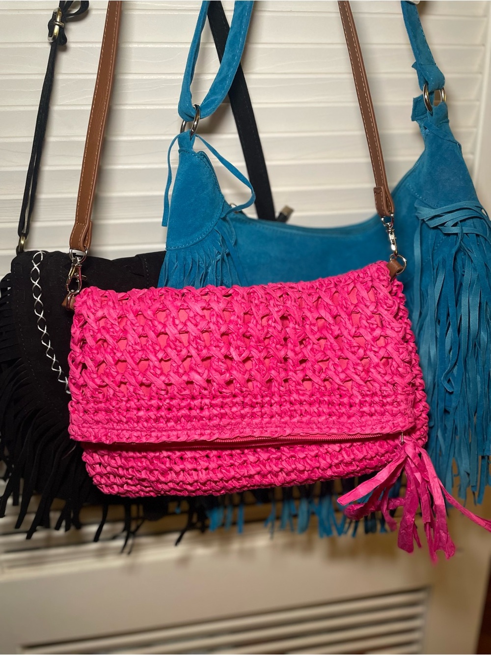 Pink Woven Clutch Bag